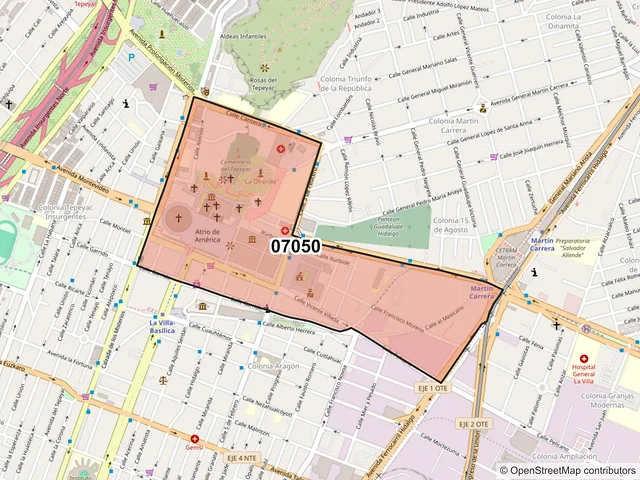 Mapa del código postal 07050, Gustavo A. Madero, Ciudad de México