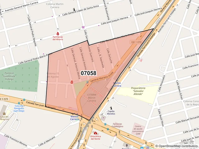 Mapa del código postal 07058, Gustavo A. Madero, Ciudad de México