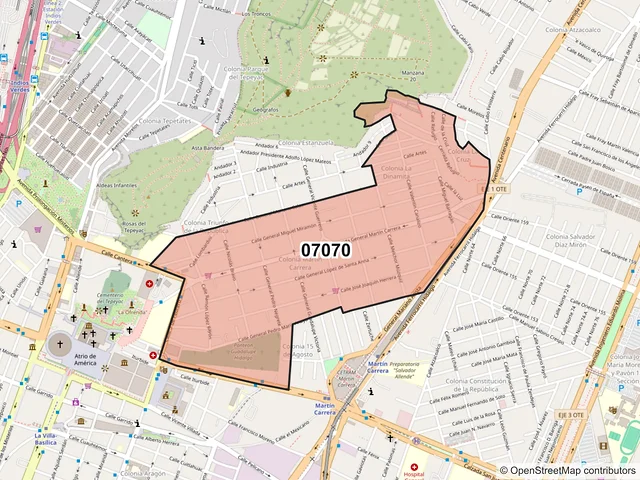 Mapa del código postal 07070, Gustavo A. Madero, Ciudad de México