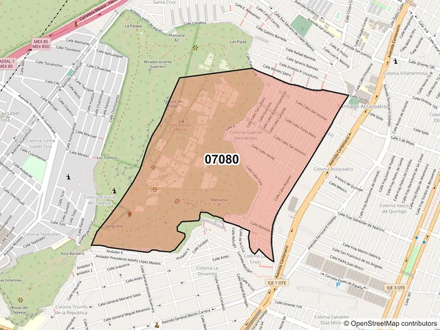 Mapa del código postal 07080, Gustavo A. Madero, Ciudad de México