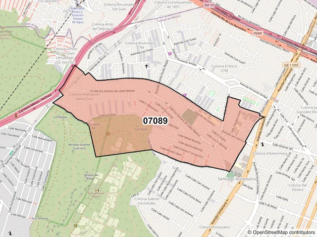 Mapa del código postal 07089, Gustavo A. Madero, Ciudad de México