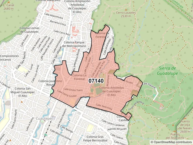 Mapa del código postal 07140, Gustavo A. Madero, Ciudad de México