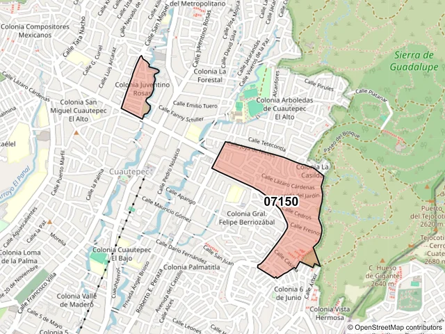 Mapa del código postal 07150, Gustavo A. Madero, Ciudad de México