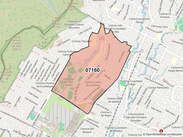 Mapa del código postal 07160, Gustavo A. Madero, Ciudad de México