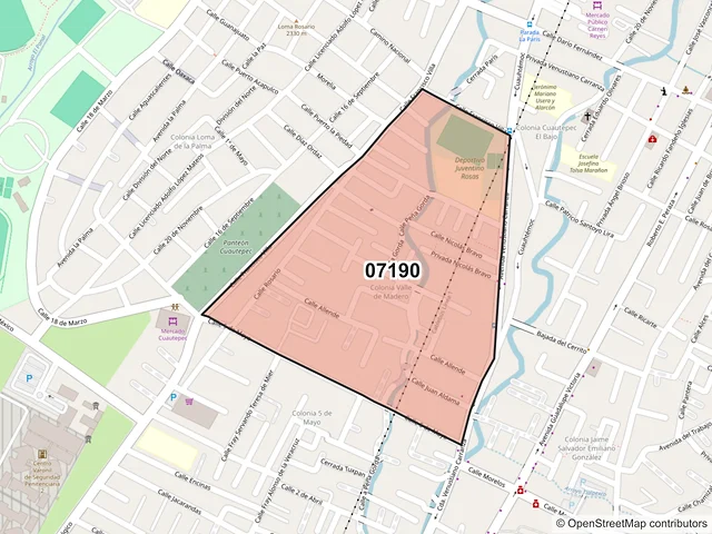 Mapa del código postal 07190, Gustavo A. Madero, Ciudad de México