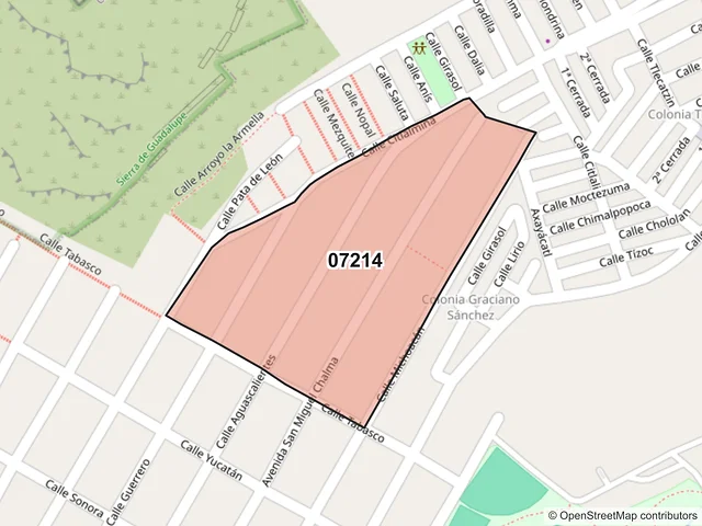 Mapa del código postal 07214, Gustavo A. Madero, Ciudad de México