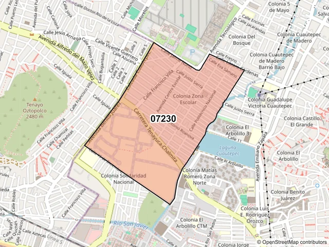 Mapa del código postal 07230, Gustavo A. Madero, Ciudad de México