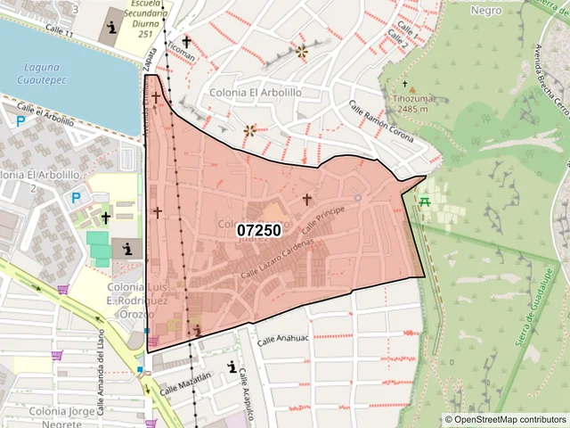 Mapa del código postal 07250, Gustavo A. Madero, Ciudad de México