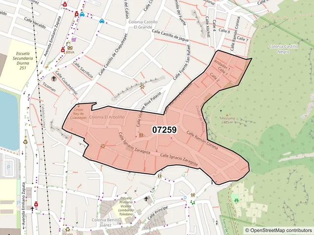 Mapa del código postal 07259, Gustavo A. Madero, Ciudad de México