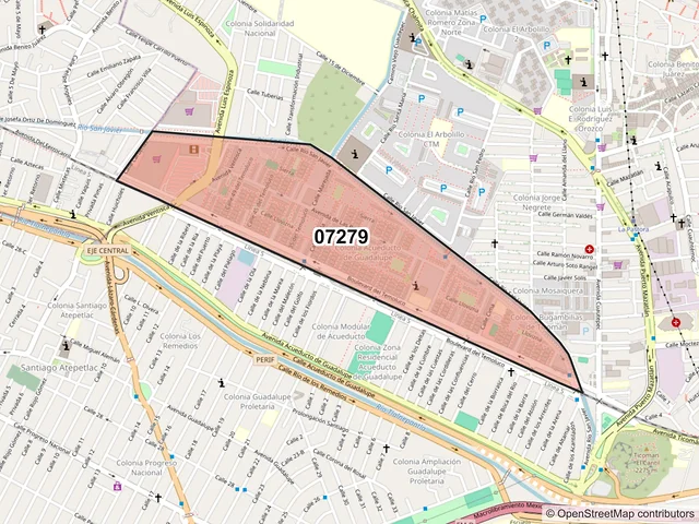 Mapa del código postal 07279, Gustavo A. Madero, Ciudad de México