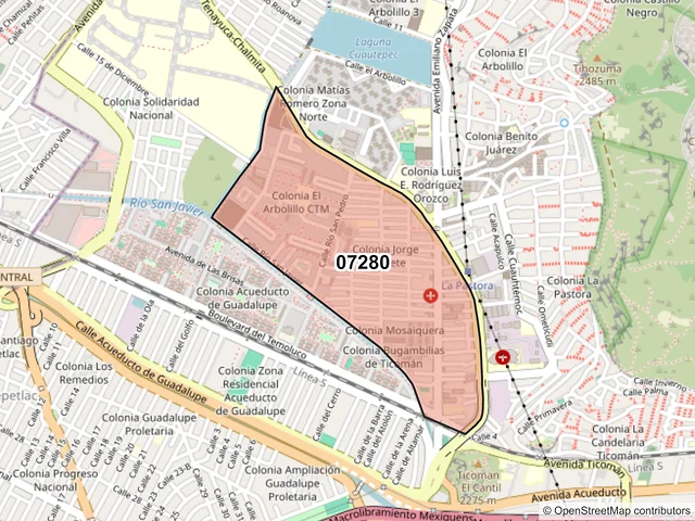 Mapa del código postal 07280, Gustavo A. Madero, Ciudad de México