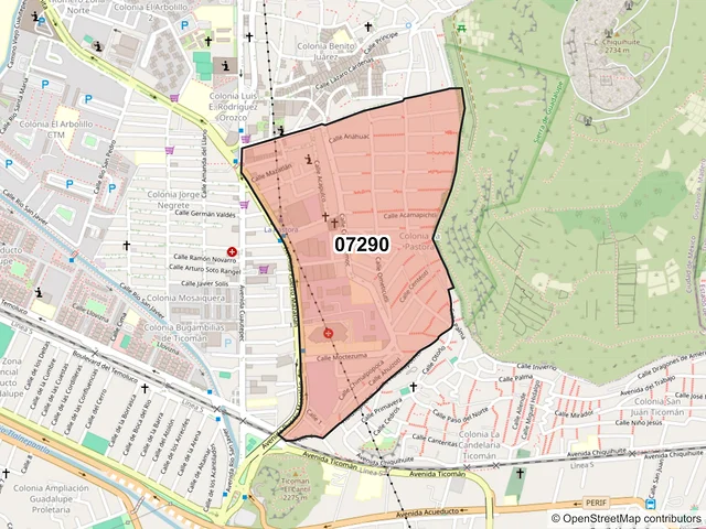 Mapa del código postal 07290, Gustavo A. Madero, Ciudad de México