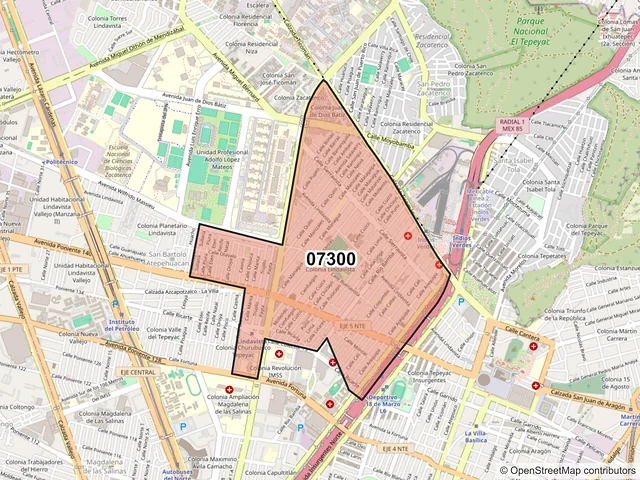 Mapa del código postal 07300, Gustavo A. Madero, Ciudad de México