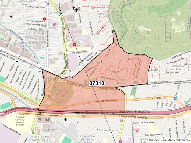 Mapa del código postal 07310, Gustavo A. Madero, Ciudad de México