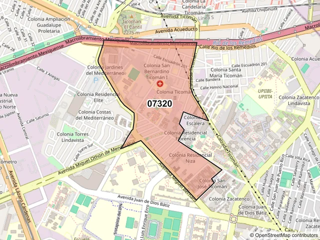 Mapa del código postal 07320, Gustavo A. Madero, Ciudad de México
