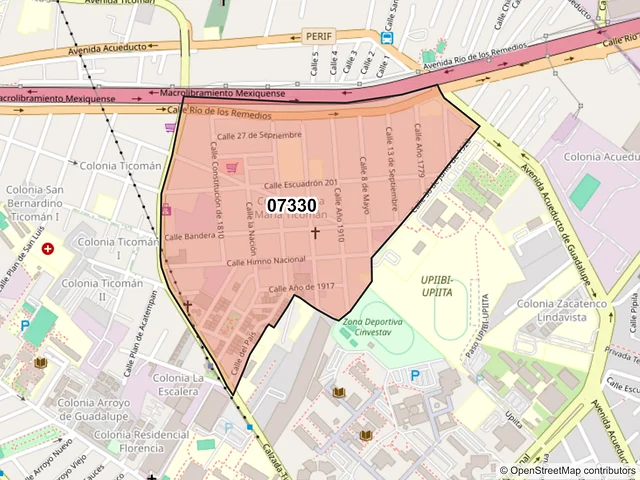 Mapa del código postal 07330, Gustavo A. Madero, Ciudad de México