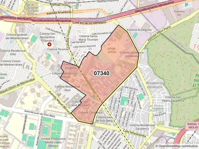 Mapa del código postal 07340, Gustavo A. Madero, Ciudad de México