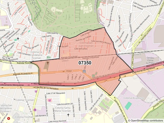 Mapa del código postal 07350, Gustavo A. Madero, Ciudad de México