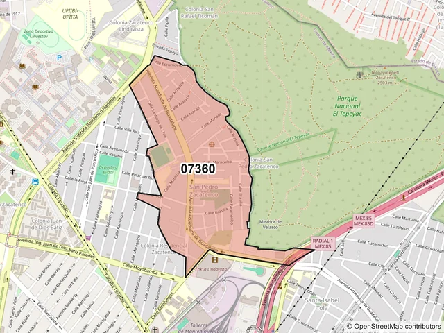 Mapa del código postal 07360, Gustavo A. Madero, Ciudad de México