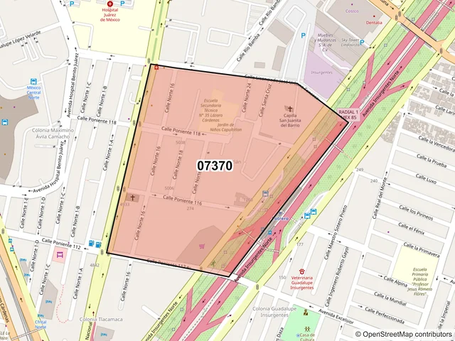 Mapa del código postal 07370, Gustavo A. Madero, Ciudad de México