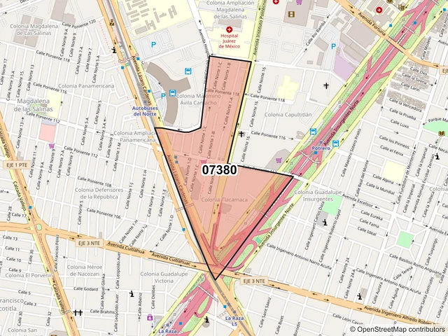 Mapa del código postal 07380, Gustavo A. Madero, Ciudad de México