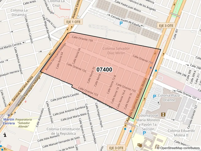 Mapa del código postal 07400, Gustavo A. Madero, Ciudad de México