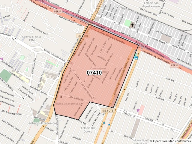 Mapa del código postal 07410, Gustavo A. Madero, Ciudad de México