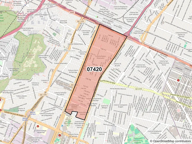 Mapa del código postal 07420, Gustavo A. Madero, Ciudad de México