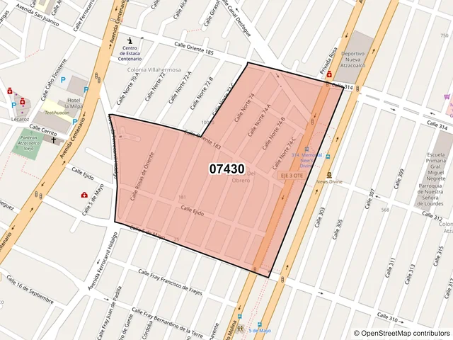 Mapa del código postal 07430, Gustavo A. Madero, Ciudad de México