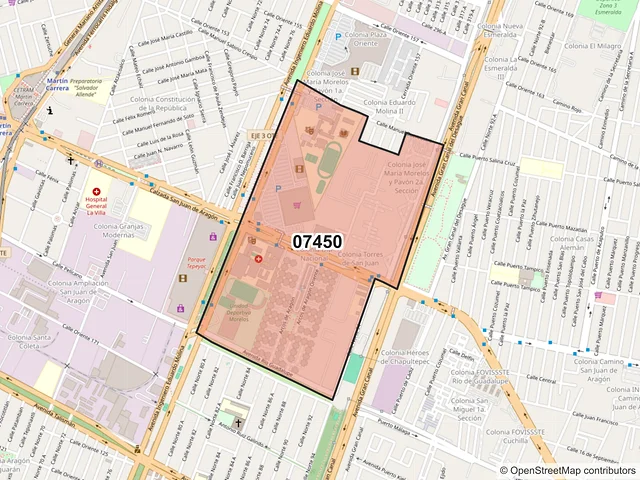 Mapa del código postal 07450, Gustavo A. Madero, Ciudad de México