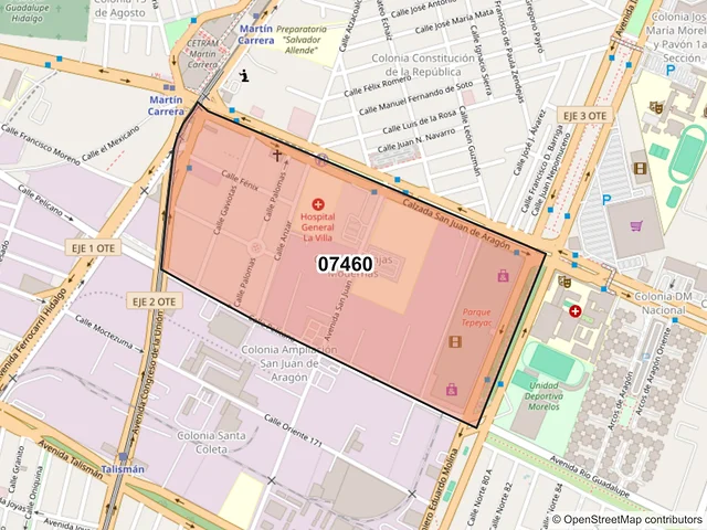 Mapa del código postal 07460, Gustavo A. Madero, Ciudad de México
