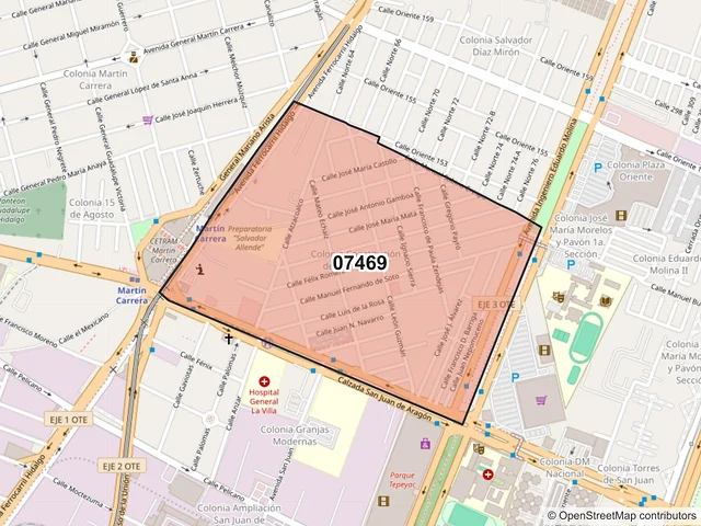 Mapa del código postal 07469, Gustavo A. Madero, Ciudad de México