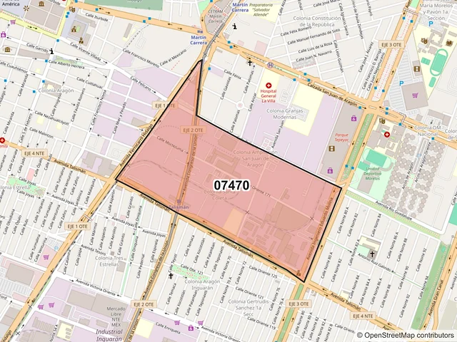 Mapa del código postal 07470, Gustavo A. Madero, Ciudad de México