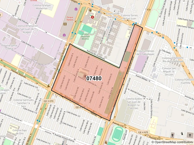 Mapa del código postal 07480, Gustavo A. Madero, Ciudad de México