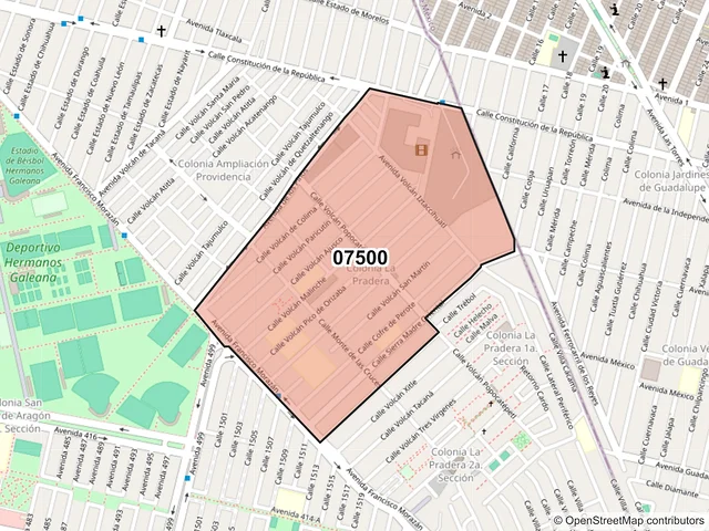 Mapa del código postal 07500, Gustavo A. Madero, Ciudad de México