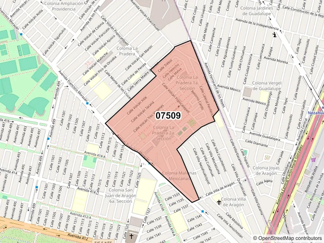 Mapa del código postal 07509, Gustavo A. Madero, Ciudad de México