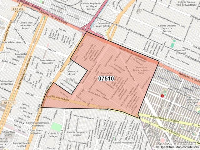 Mapa del código postal 07510, Gustavo A. Madero, Ciudad de México