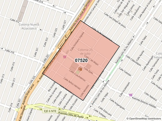 Mapa del código postal 07520, Gustavo A. Madero, Ciudad de México