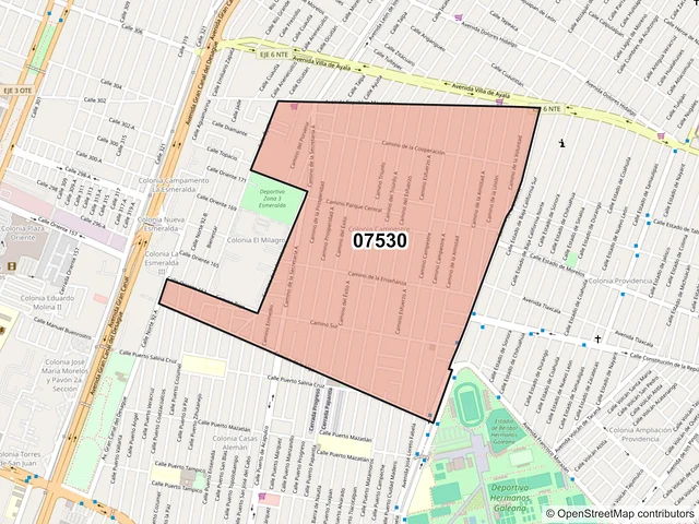 Mapa del código postal 07530, Gustavo A. Madero, Ciudad de México