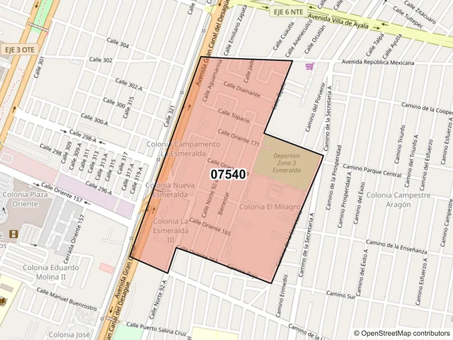 Mapa del código postal 07540, Gustavo A. Madero, Ciudad de México