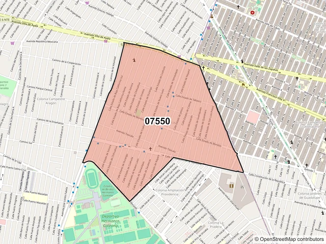 Mapa del código postal 07550, Gustavo A. Madero, Ciudad de México