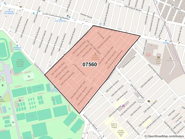Mapa del código postal 07560, Gustavo A. Madero, Ciudad de México