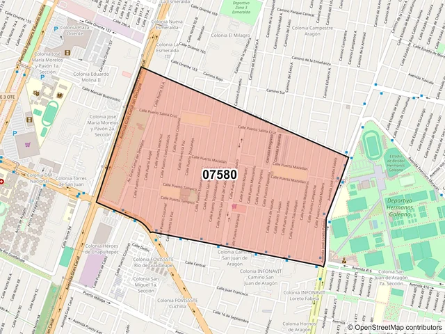 Mapa del código postal 07580, Gustavo A. Madero, Ciudad de México