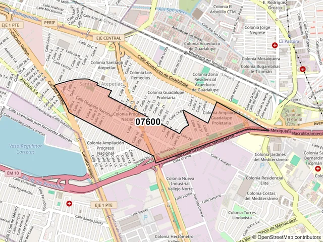 Mapa del código postal 07600, Gustavo A. Madero, Ciudad de México