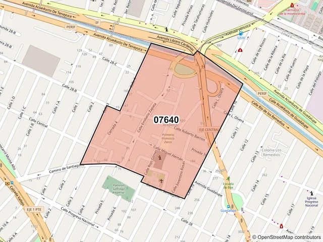 Mapa del código postal 07640, Gustavo A. Madero, Ciudad de México