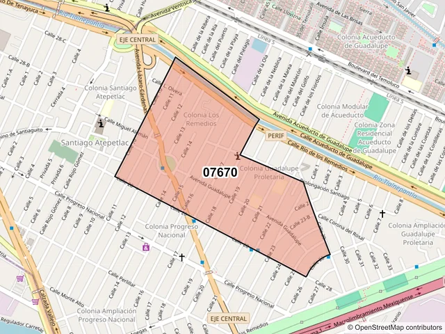 Mapa del código postal 07670, Gustavo A. Madero, Ciudad de México