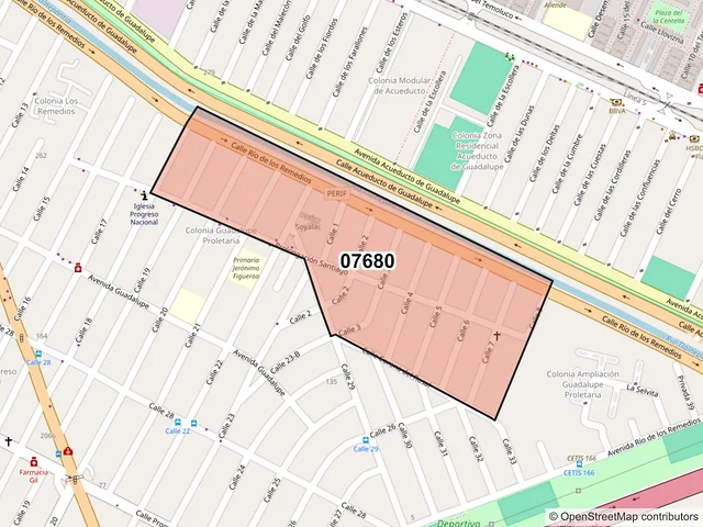 Mapa del código postal 07680, Gustavo A. Madero, Ciudad de México