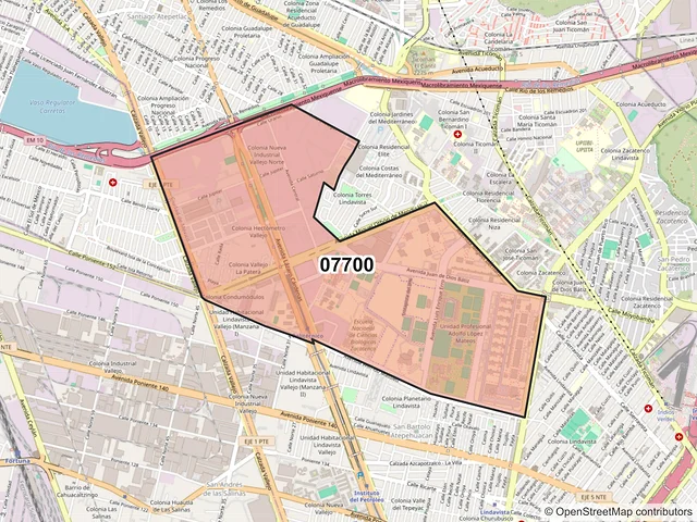Mapa del código postal 07700, Gustavo A. Madero, Ciudad de México