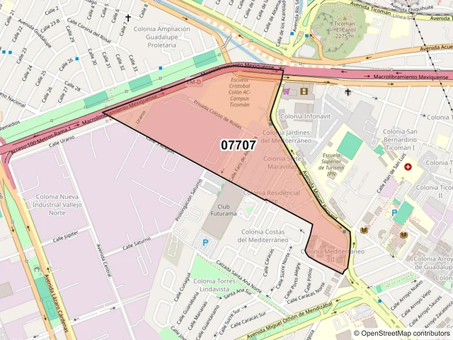 Mapa del código postal 07707, Gustavo A. Madero, Ciudad de México