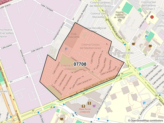 Mapa del código postal 07708, Gustavo A. Madero, Ciudad de México